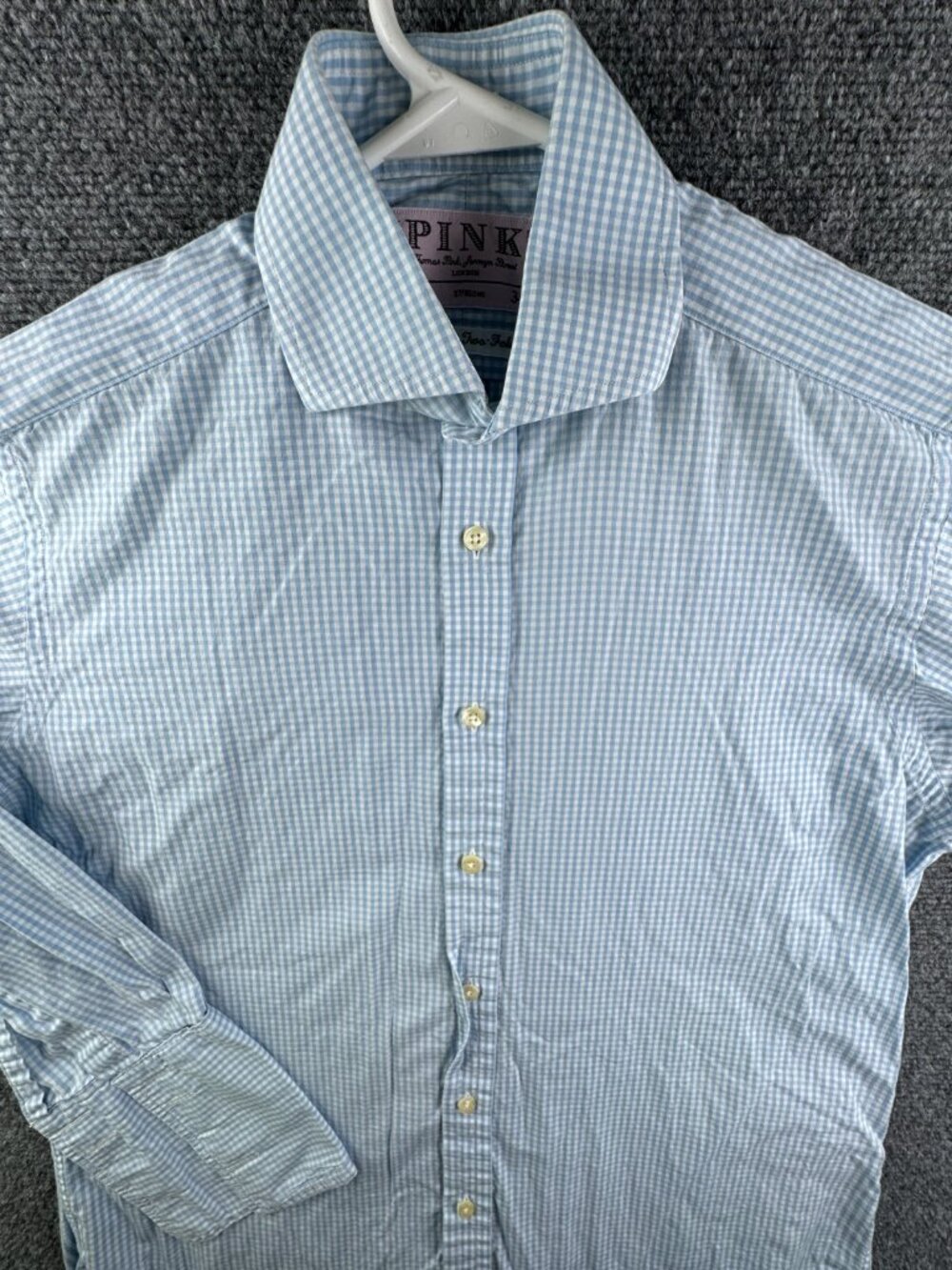 Thomas Pink Long Sleeve Button Up Shirt Men Cotton 14.5 34 Blue Check Ireland